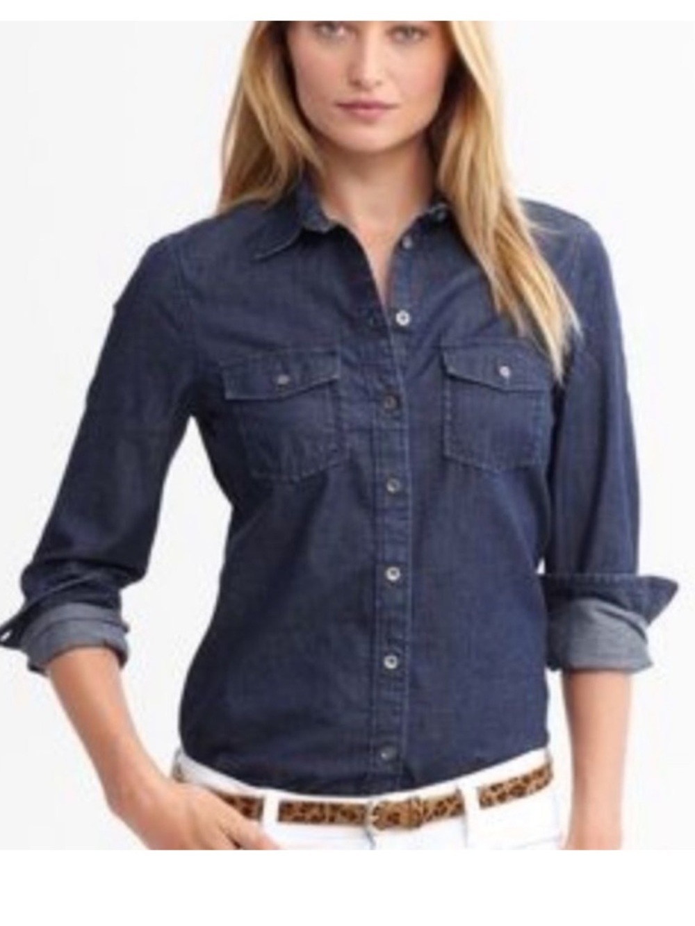 Banana Republic Soft Wash Denim Long Sleeve Button Down Shirt